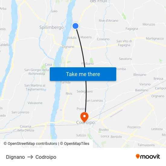 Dignano to Codroipo map