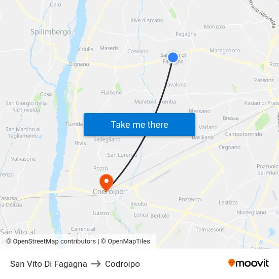 San Vito Di Fagagna to Codroipo map