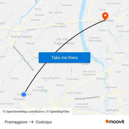 Pramaggiore to Codroipo map