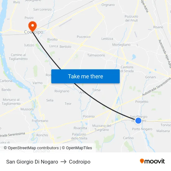 San Giorgio Di Nogaro to Codroipo map