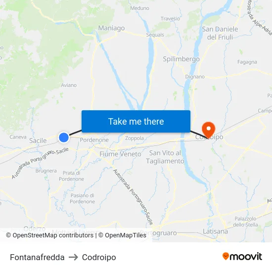 Fontanafredda to Codroipo map