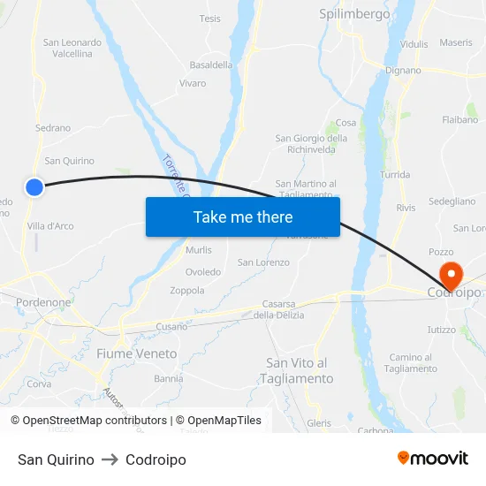 San Quirino to Codroipo map