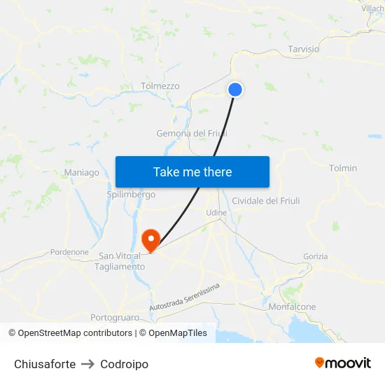 Chiusaforte to Codroipo map