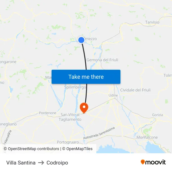Villa Santina to Codroipo map