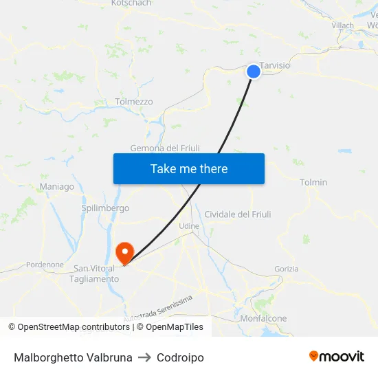Malborghetto Valbruna to Codroipo map