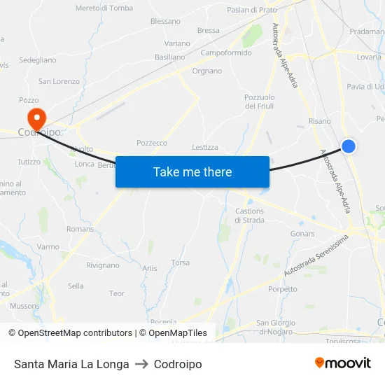 Santa Maria La Longa to Codroipo map