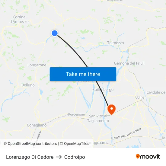 Lorenzago Di Cadore to Codroipo map
