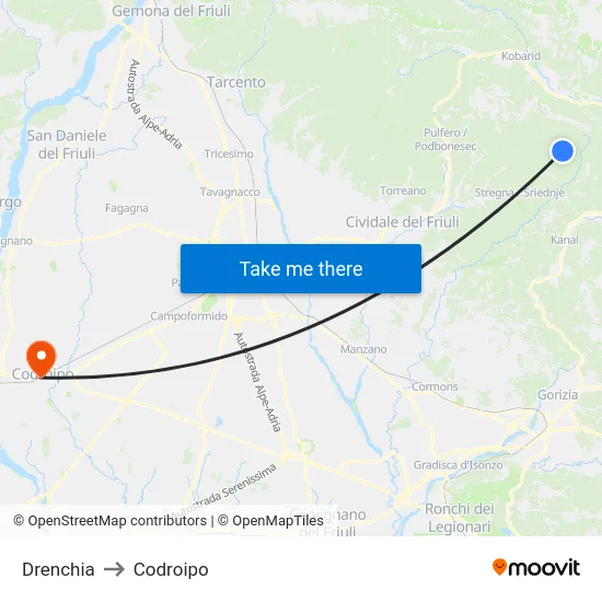 Drenchia to Codroipo map