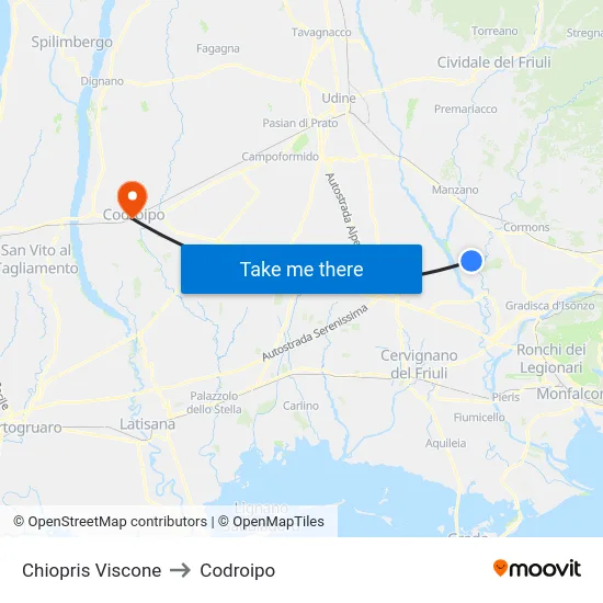 Chiopris Viscone to Codroipo map