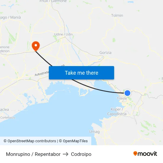 Monrupino / Repentabor to Codroipo map