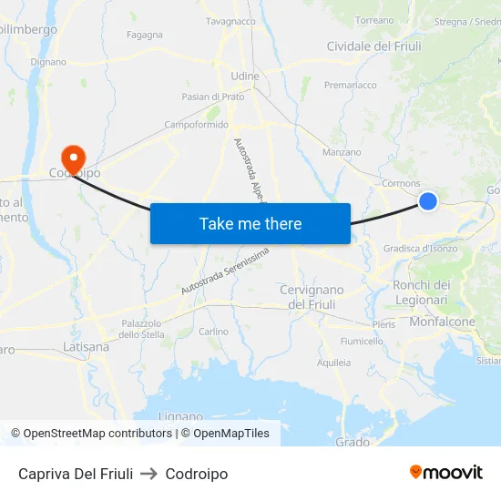 Capriva Del Friuli to Codroipo map