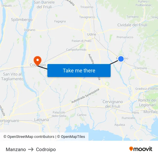 Manzano to Codroipo map
