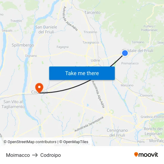 Moimacco to Codroipo map