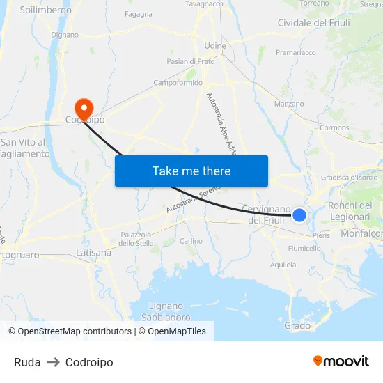 Ruda to Codroipo map