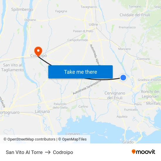 San Vito Al Torre to Codroipo map