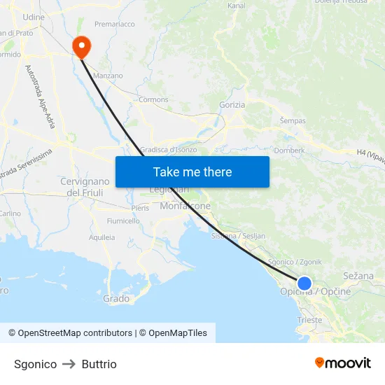 Sgonico to Buttrio map