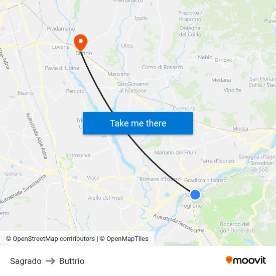 Sagrado to Buttrio map