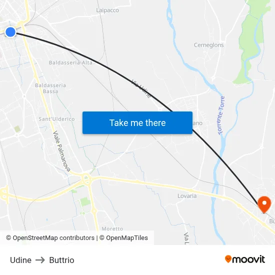 Udine to Buttrio map