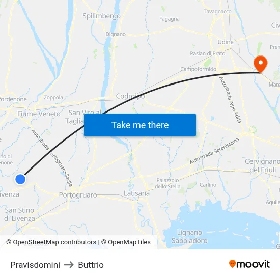 Pravisdomini to Buttrio map