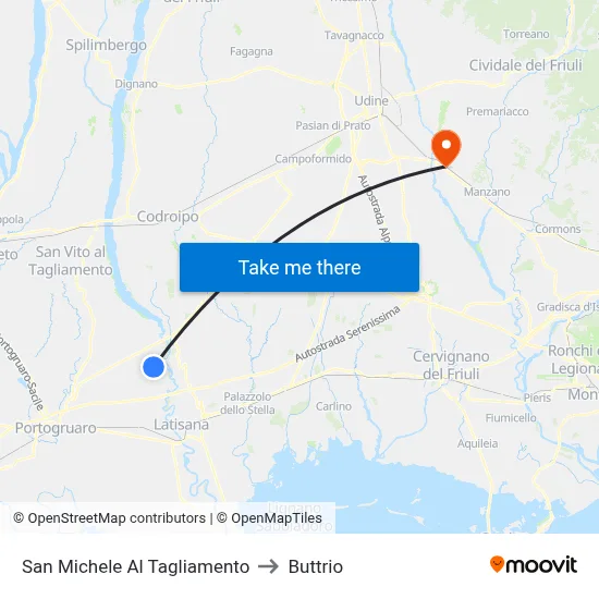 San Michele al Tagliamento to Buttrio map