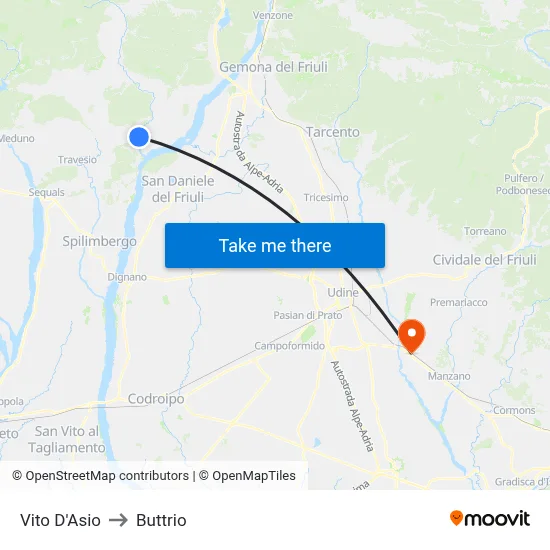 Vito d'Asio to Buttrio map