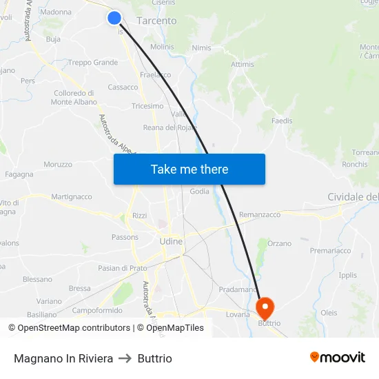 Magnano In Riviera to Buttrio map