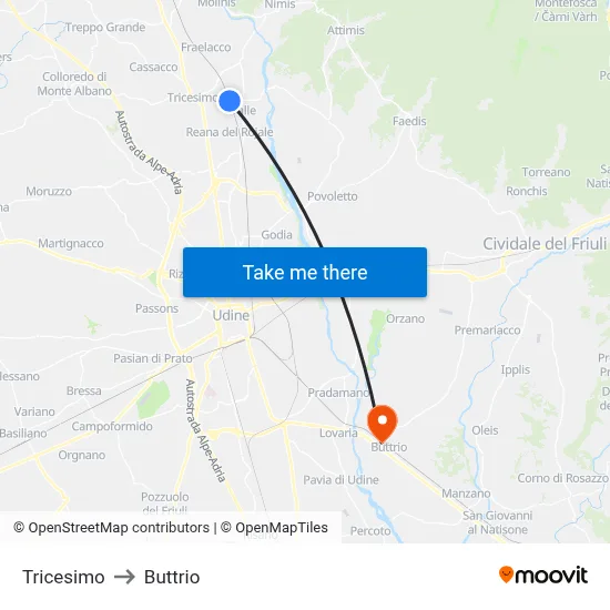 Tricesimo to Buttrio map