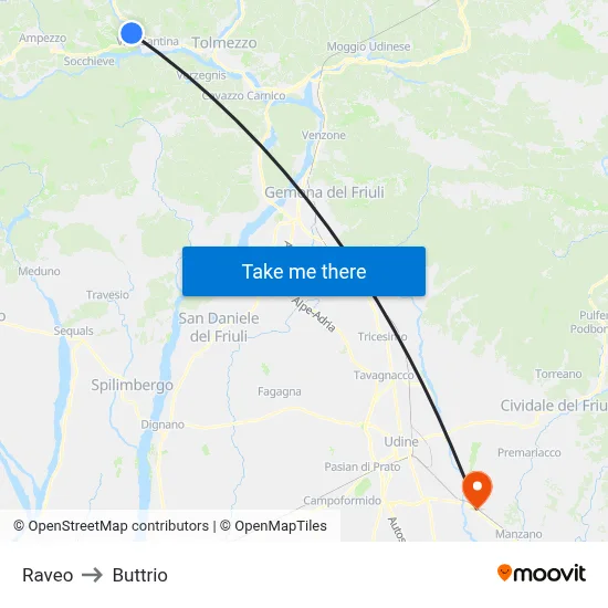 Raveo to Buttrio map