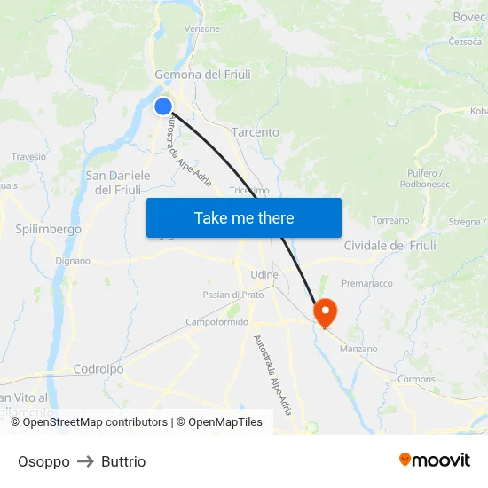 Osoppo to Buttrio map