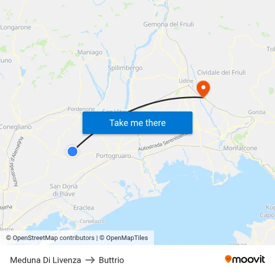 Meduna di Livenza to Buttrio map