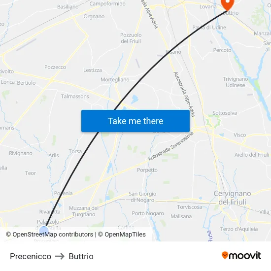 Precenicco to Buttrio map