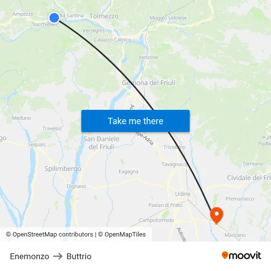 Enemonzo to Buttrio map