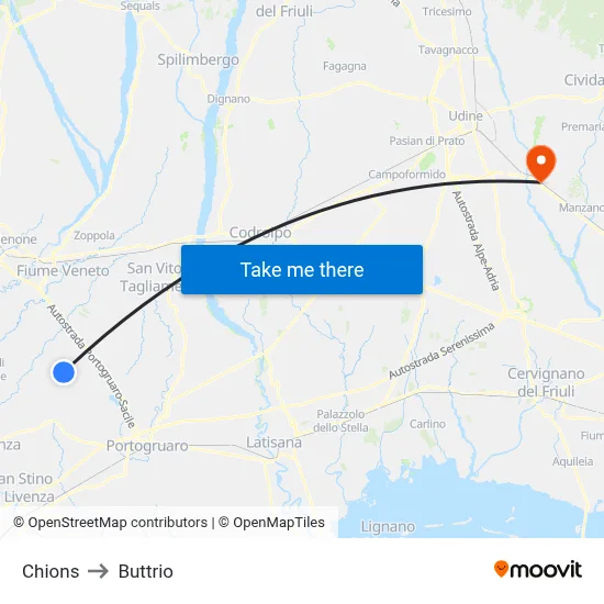 Chions to Buttrio map