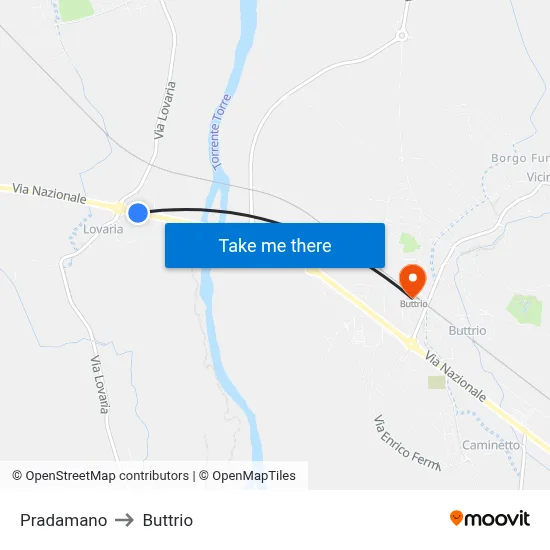 Pradamano to Buttrio map