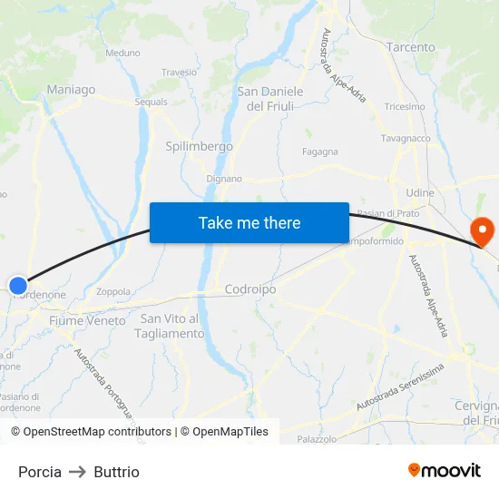 Porcia to Buttrio map