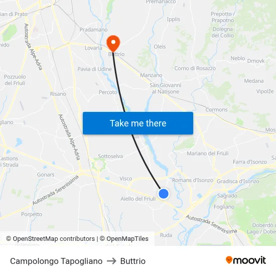 Campolongo Tapogliano to Buttrio map