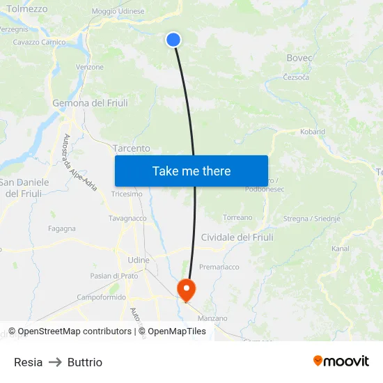 Resia to Buttrio map