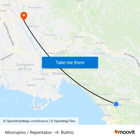 Monrupino / Repentabor to Buttrio map