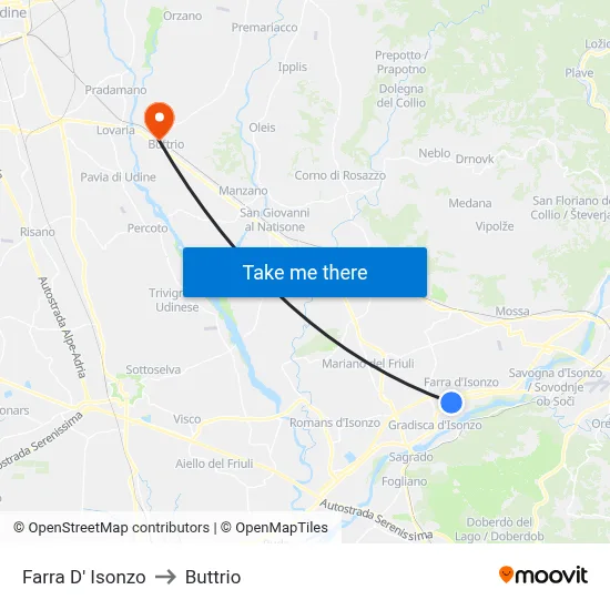 Farra d'Isonzo to Buttrio map