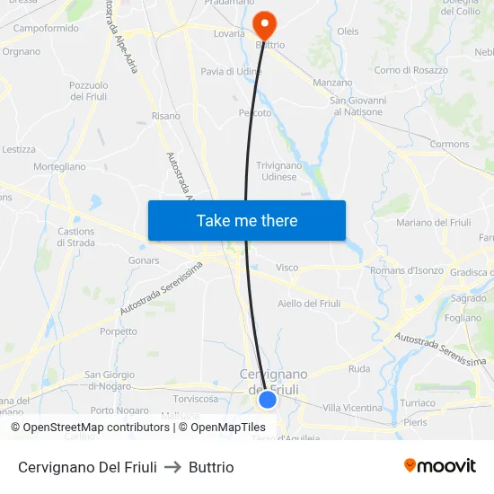 Cervignano del Friuli to Buttrio map