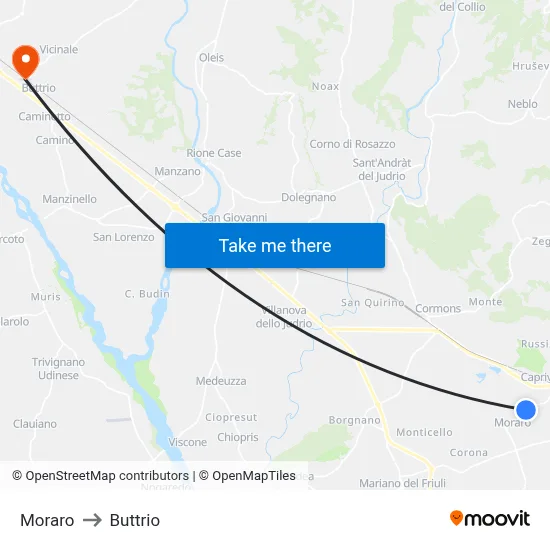 Moraro to Buttrio map