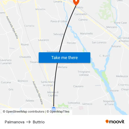 Palmanova to Buttrio map