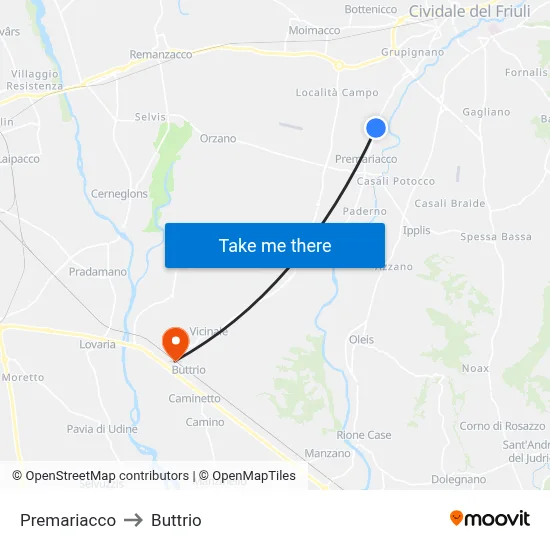 Premariacco to Buttrio map