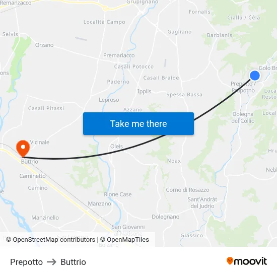 Prepotto to Buttrio map