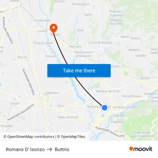 Romans d'Isonzo to Buttrio map