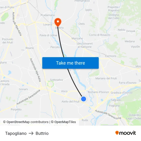 Tapogliano to Buttrio map