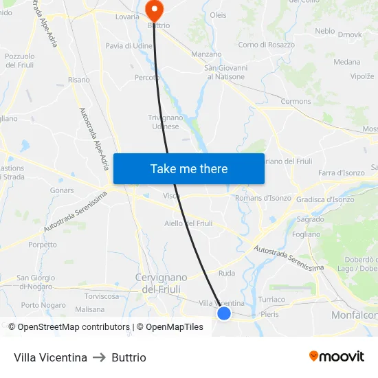 Villa Vicentina to Buttrio map