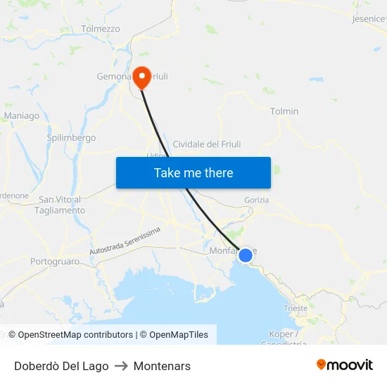 Doberdò Del Lago to Montenars map