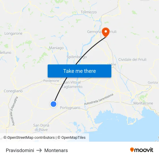 Pravisdomini to Montenars map