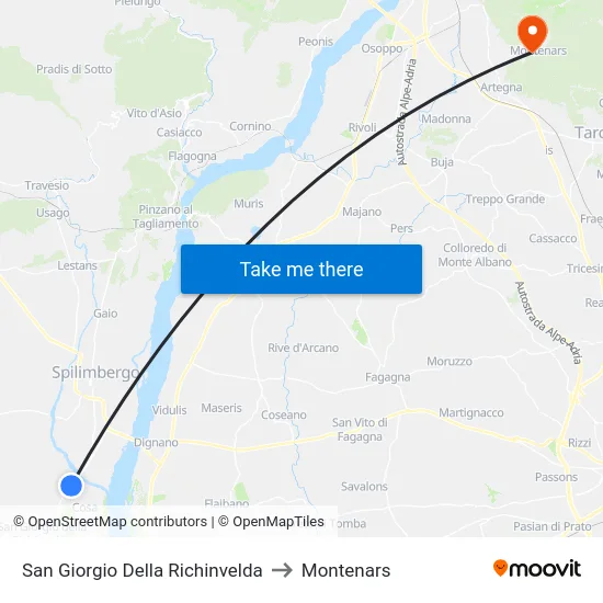 San Giorgio Della Richinvelda to Montenars map